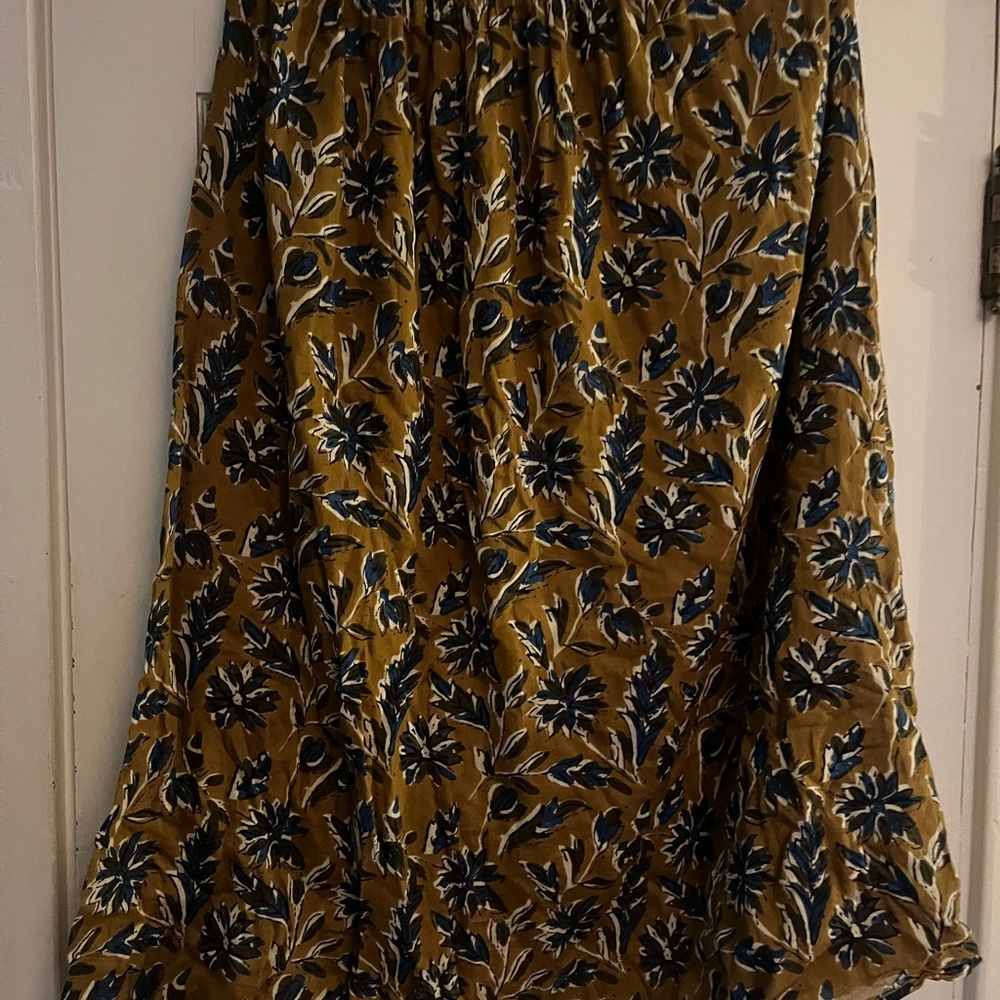 NATURAL LIFE A-Line Skirt in Mustard and Blue Floral